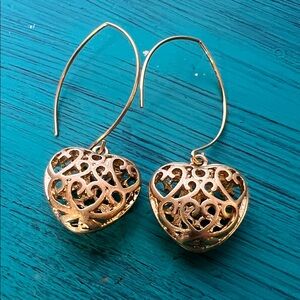 Gold Heart Filigree Earrings